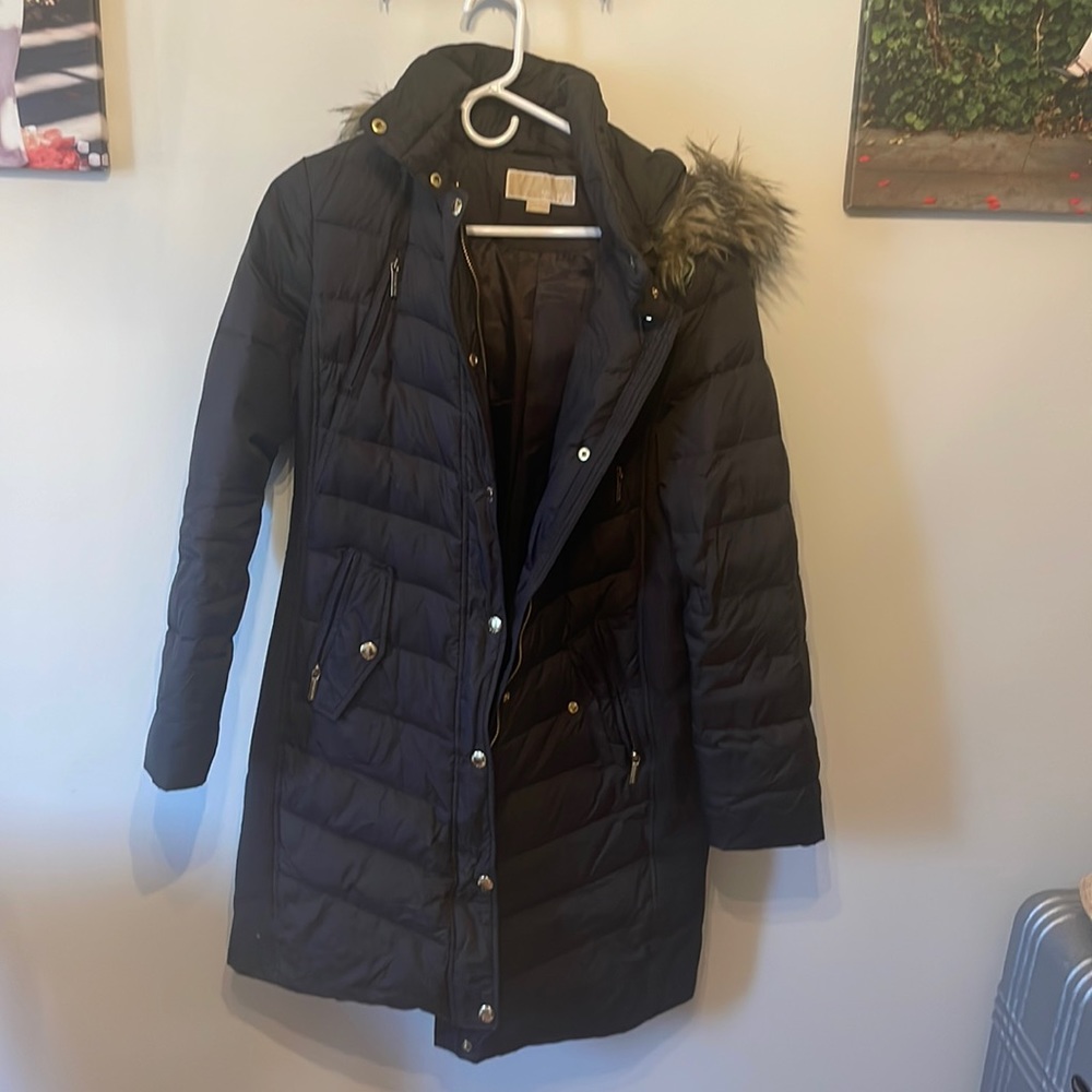 Michael kors long brown jacket  with hood